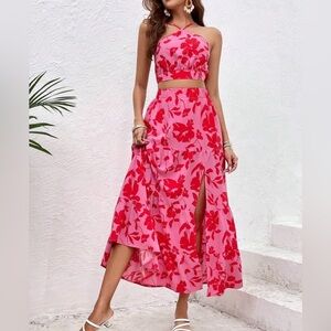 Floral Print Cami Top & Split Thigh Skirt Two Piece Set Size Medium